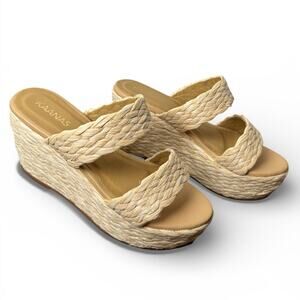Kaanas Tenerife Raffia Boho Platform Wedge Sandals Natural Size 7M NWOT